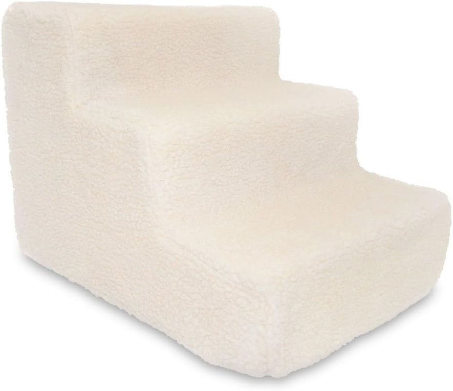 Dog Stairs & Steps - Foam Steps for Small Dogs & Cats, Non-Slip Indoor Balanced Pet Step Support, Dog Ramp, No Assembly, Lambswool, 3-Step (13.5-Inch Height)