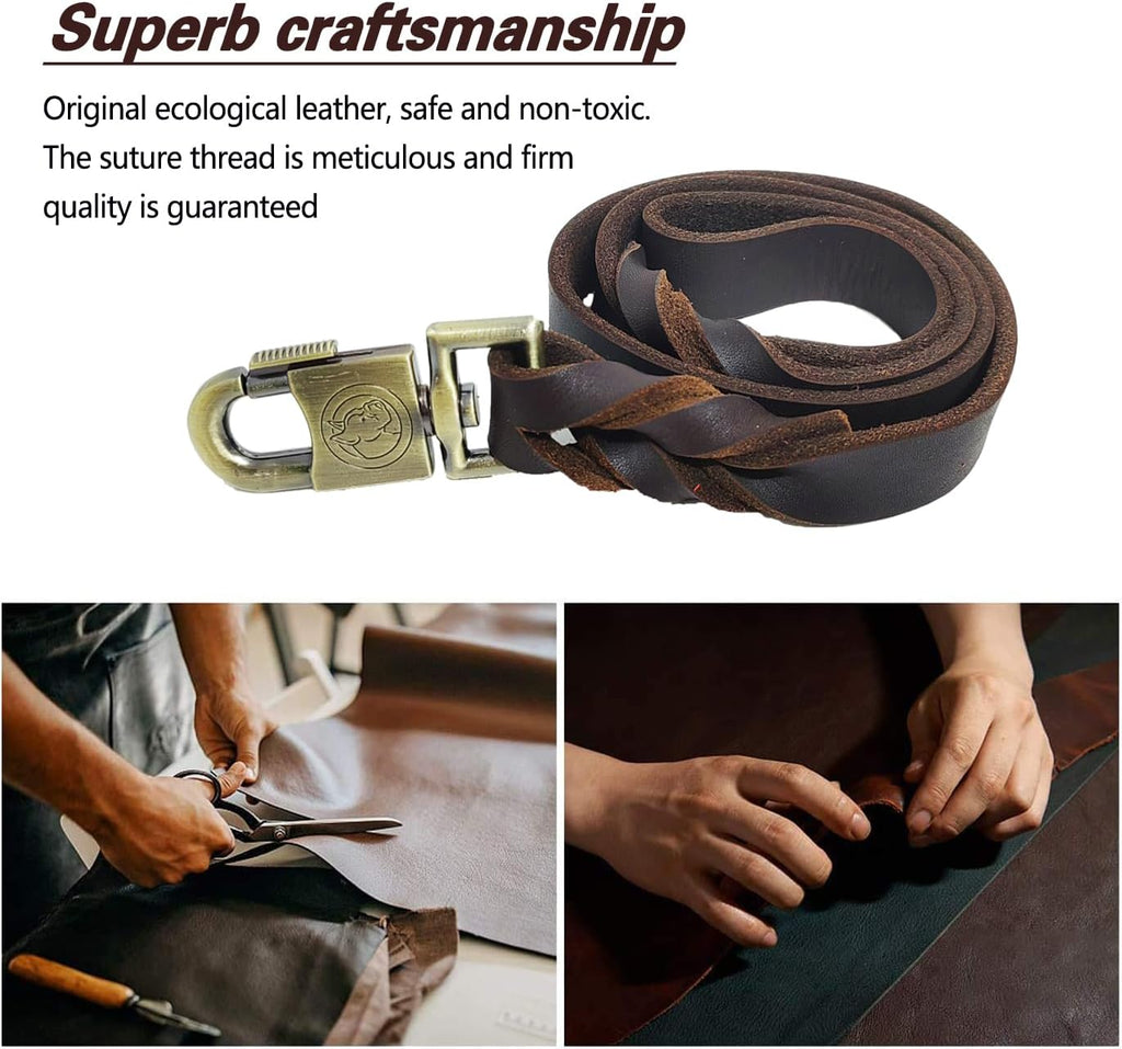 Leather Dog Leash 3 Ft Upgrade Braided Thick Genuine Leather Dog Leash with Lock Head Hook Short Heavy Duty Pet Training Lead for Medium Large Dogs