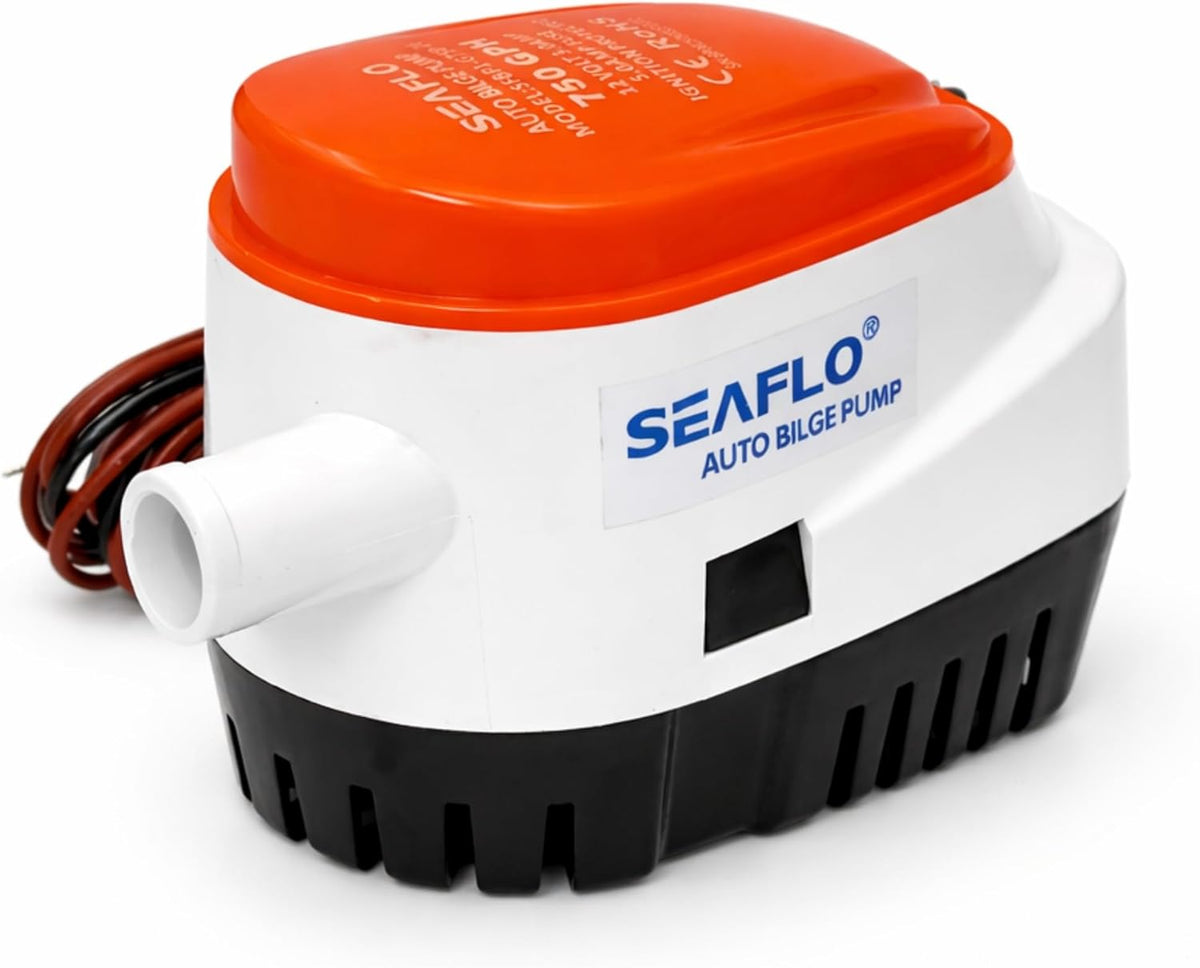 06 Series Automatic Submersible Bilge Pump - 750GPH, 12V, 3/4" Outlet, 4-Year Warranty! - All-In-One Pump and Float Switch, Snap-Off Strainer, Compact Marine Boat Yacht Bilge Pump CE & Rohs