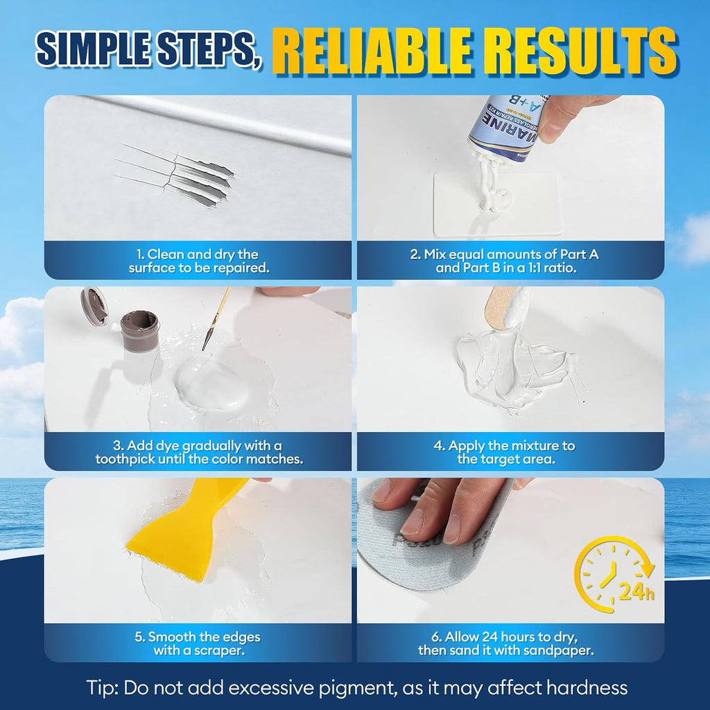 Marine Fiberglass Repair Kit, Gel Coat Repair Kit for Boats with Color Match, Fiberglass Boat Repair Kit, Weather-Resistant Epoxy Filler for Boats Fix Deep Cracks, Chips, Holes & Scratches