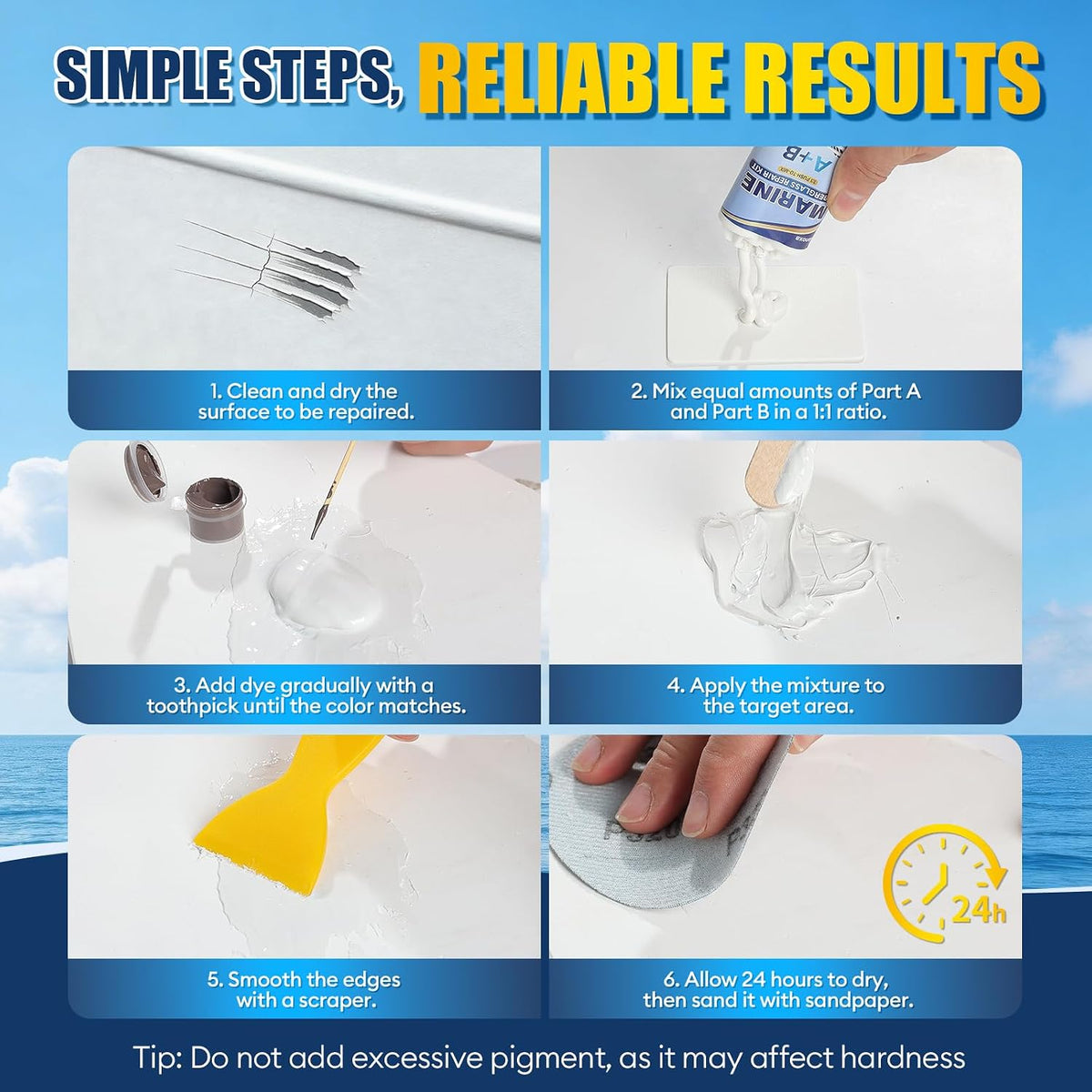 Marine Fiberglass Repair Kit, Gel Coat Repair Kit for Boats with Color Match, Fiberglass Boat Repair Kit, Weather-Resistant Epoxy Filler for Boats Fix Deep Cracks, Chips, Holes & Scratches