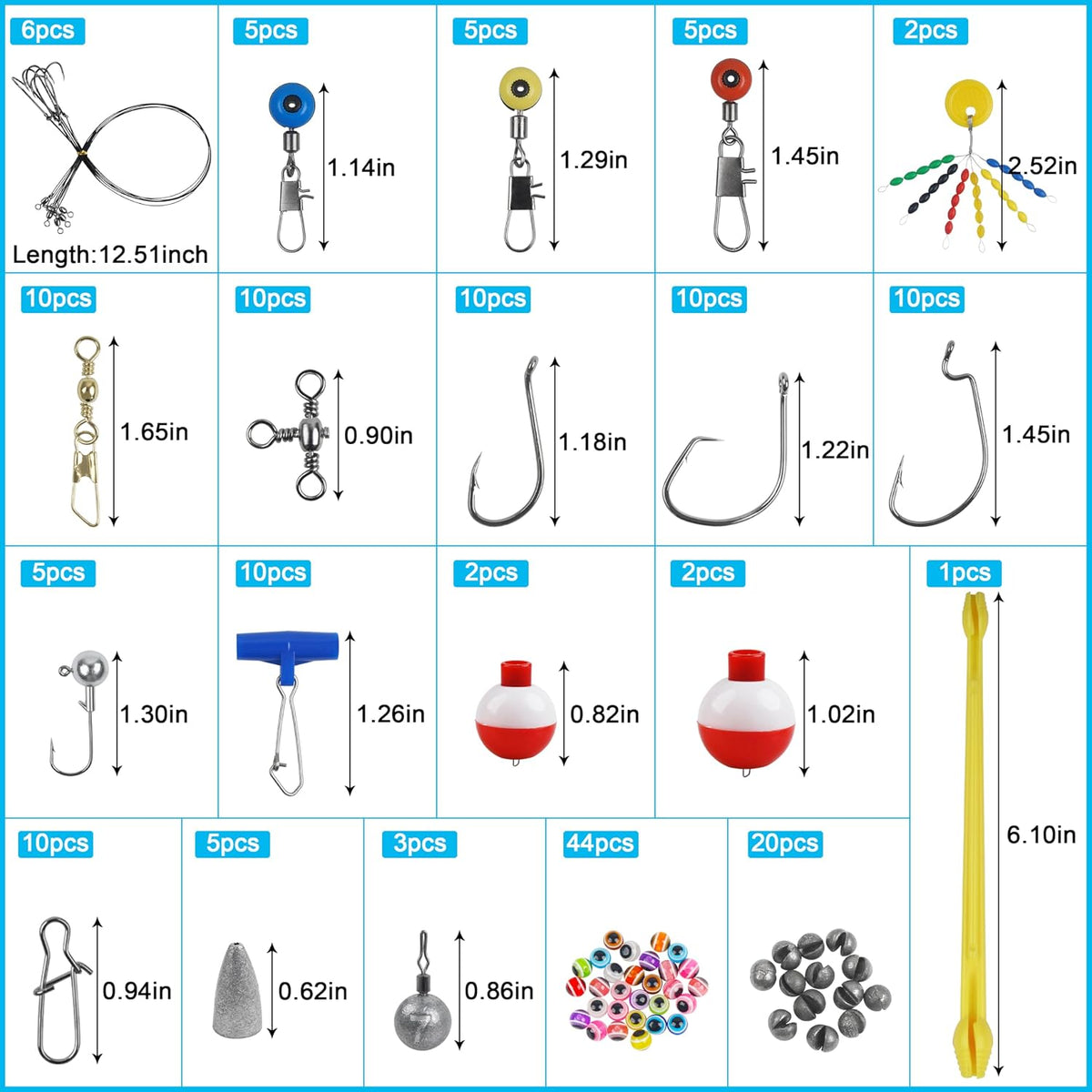 175Pcs Fishing Tackle Box Kit Hooks Bobbers Sinkers Swivel Snaps Freshwater Saltwater Starter Set for Bass Trout Catfish Beginner Fishing Gift