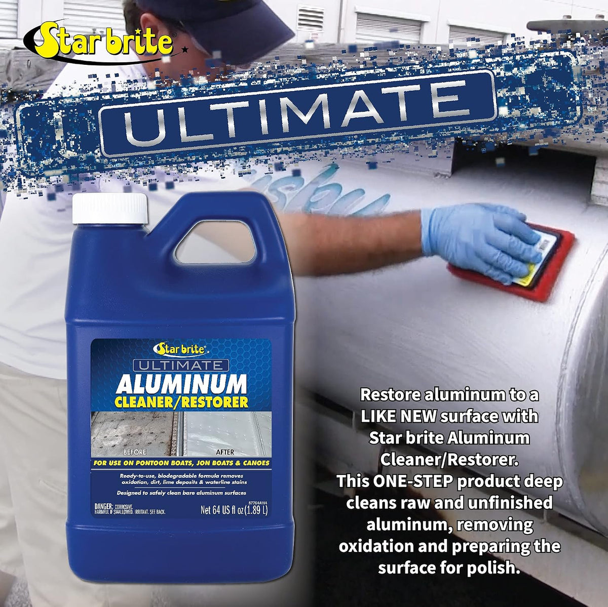 87764 Ultimate Aluminum Cleaner & Restorer - Safely Clean Pontoon Boats, Jon Boats & Canoes, 64 Oz.