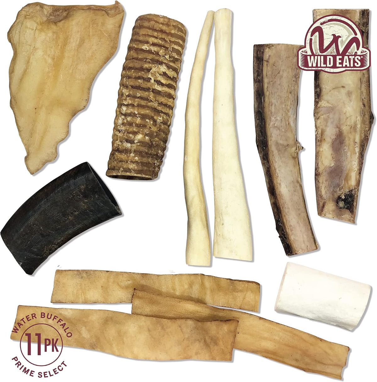 Water Buffalo Prime Bone Assortment Dog Chews 11 Pack, Grain Free