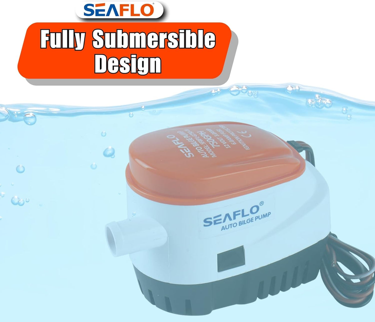 06 Series Automatic Submersible Bilge Pump - 750GPH, 12V, 3/4" Outlet, 4-Year Warranty! - All-In-One Pump and Float Switch, Snap-Off Strainer, Compact Marine Boat Yacht Bilge Pump CE & Rohs