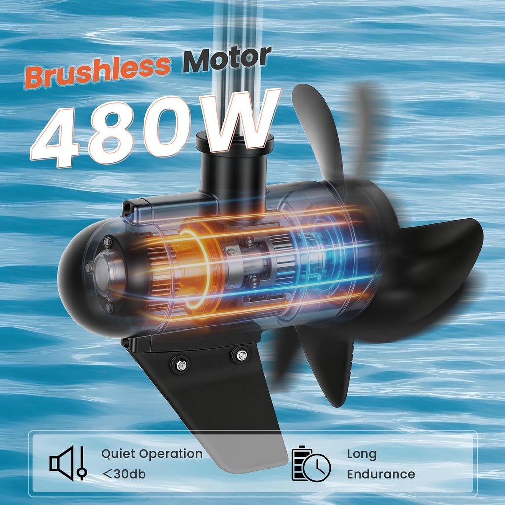 58 LBS Trolling Motor, Brushless Electric Motor with Stepless Speed Control, 30 Inch Shaft, LED Battery Indicator, Transom Mounted for Kayak, Fishing Boat