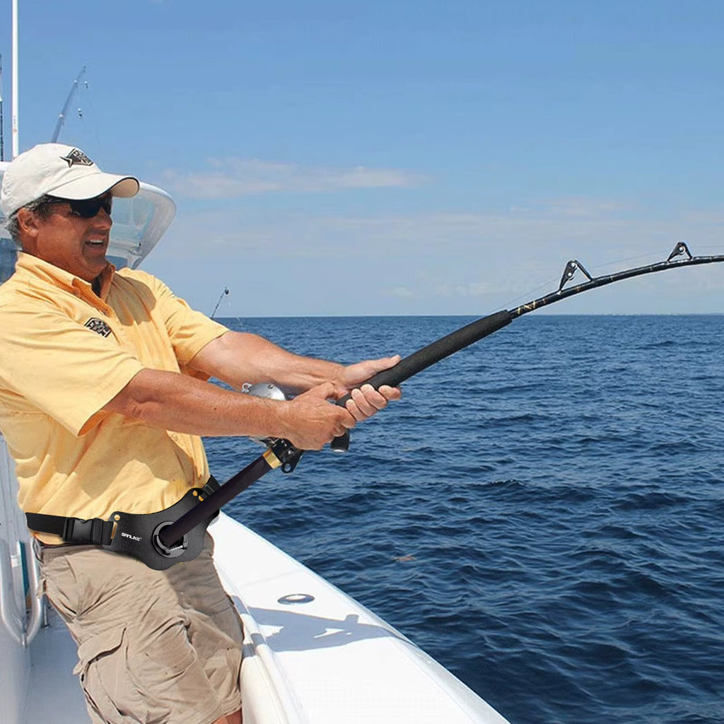 Fishing Rod Holder Aluminum Fighting Belt - Adjustable Carbon Fiber Waist Belt with Stand-Up Gimbal Padded