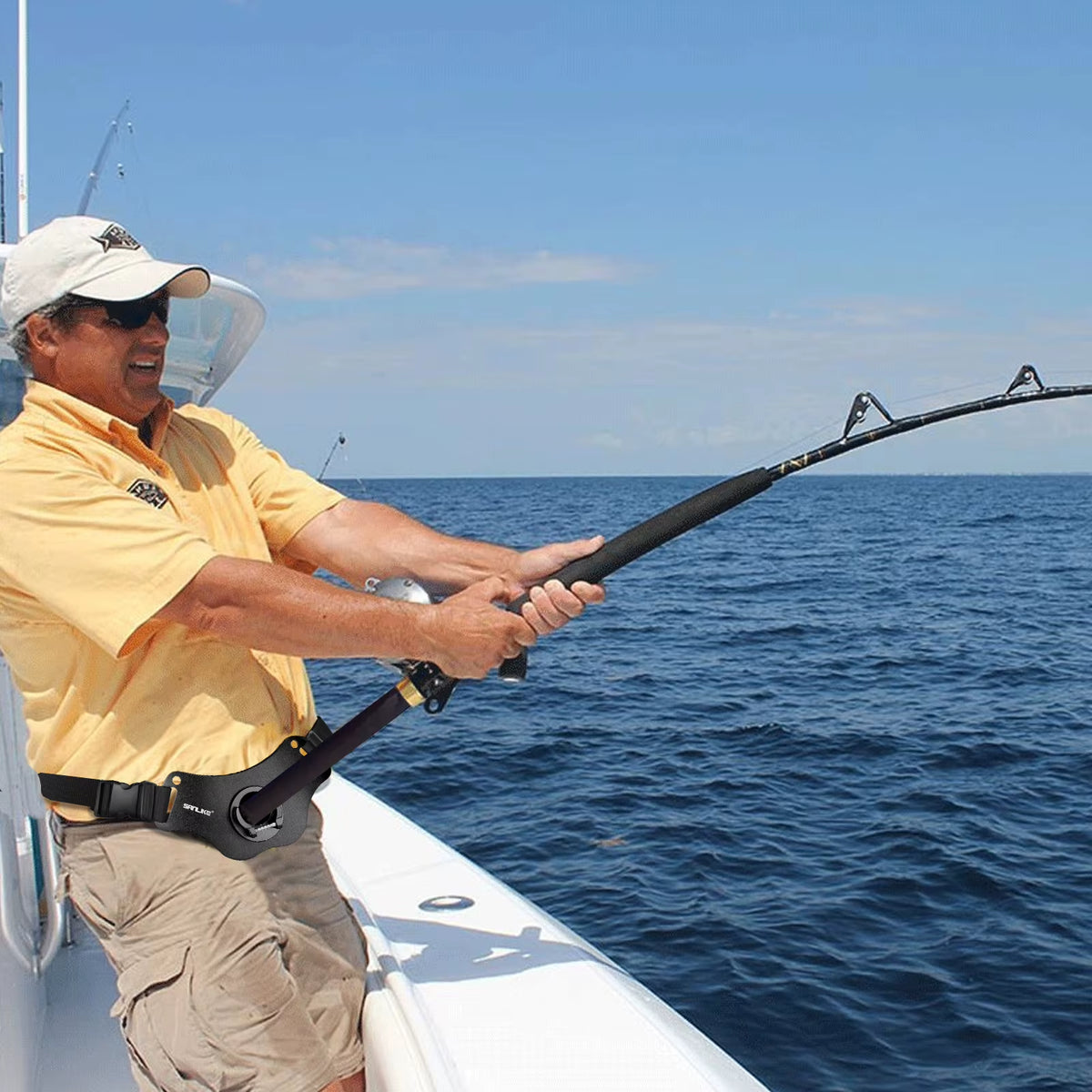 Fishing Rod Holder Aluminum Fighting Belt - Adjustable Carbon Fiber Waist Belt with Stand-Up Gimbal Padded