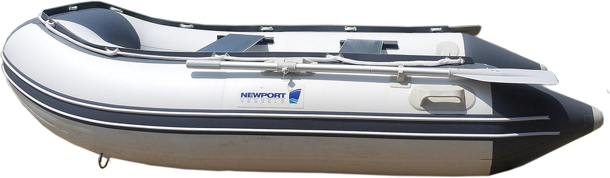 Newport 8Ft 10In Dana Inflatable Sport Tender Dinghy Boat - 3 Person - 10 Horsepower - USCG Rated, White/Gray