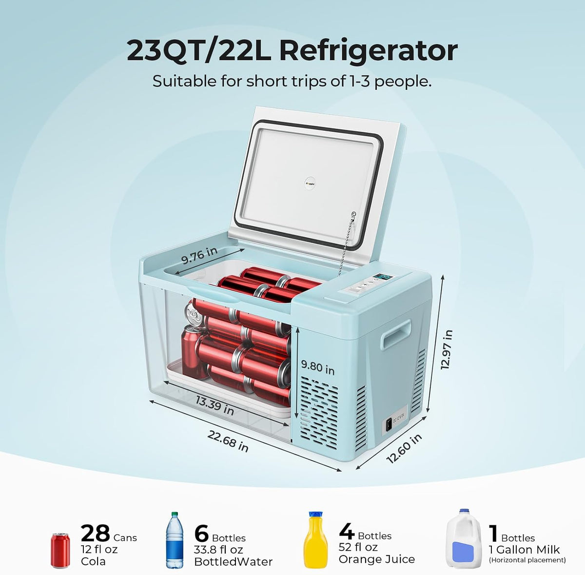 12V Refrigerator 23 Quart, -8℉~50℉ Portable Freezer for Car, Green