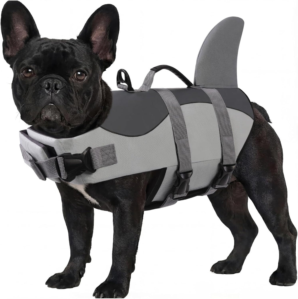 Dog Life Jacket - Pet Safety Vest for Swimming & Boating, Shark Life Jacket with Floatation, Dog Lifesavers Swimsuits for Small Medium Large Dogs (Grey, M)