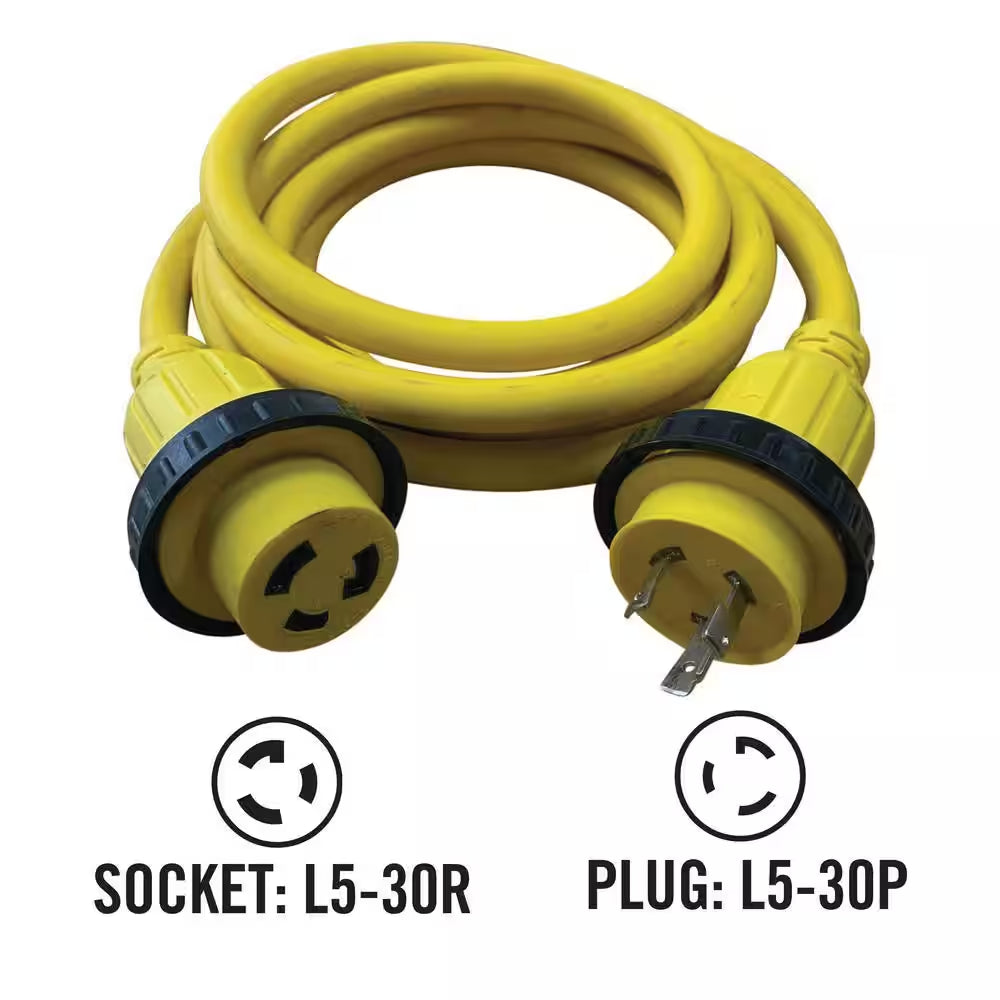 12 Ft. 10/3 30 Amp 125-Volt Marine Shore Power Extension Cord