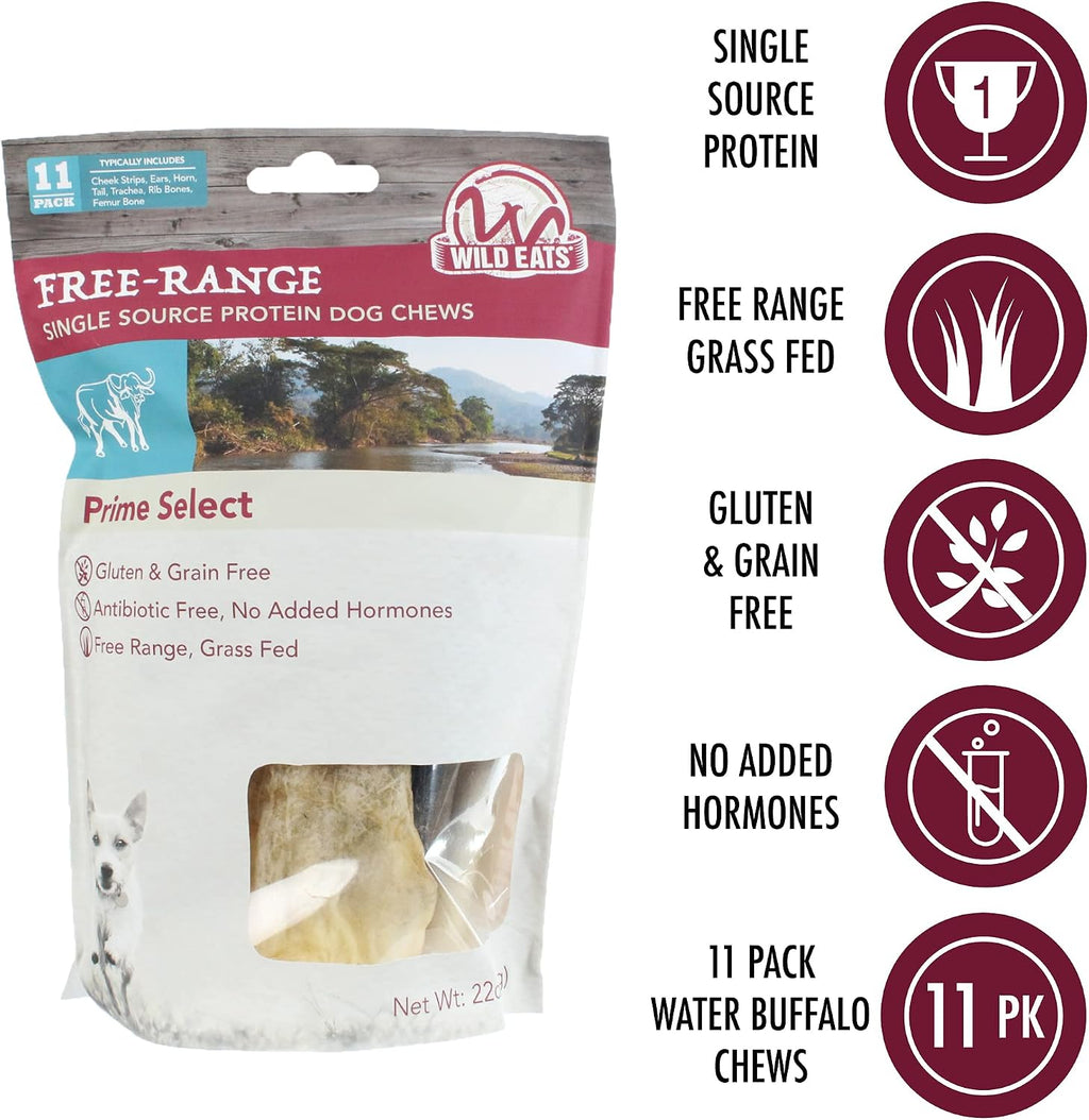 Water Buffalo Prime Bone Assortment Dog Chews 11 Pack, Grain Free