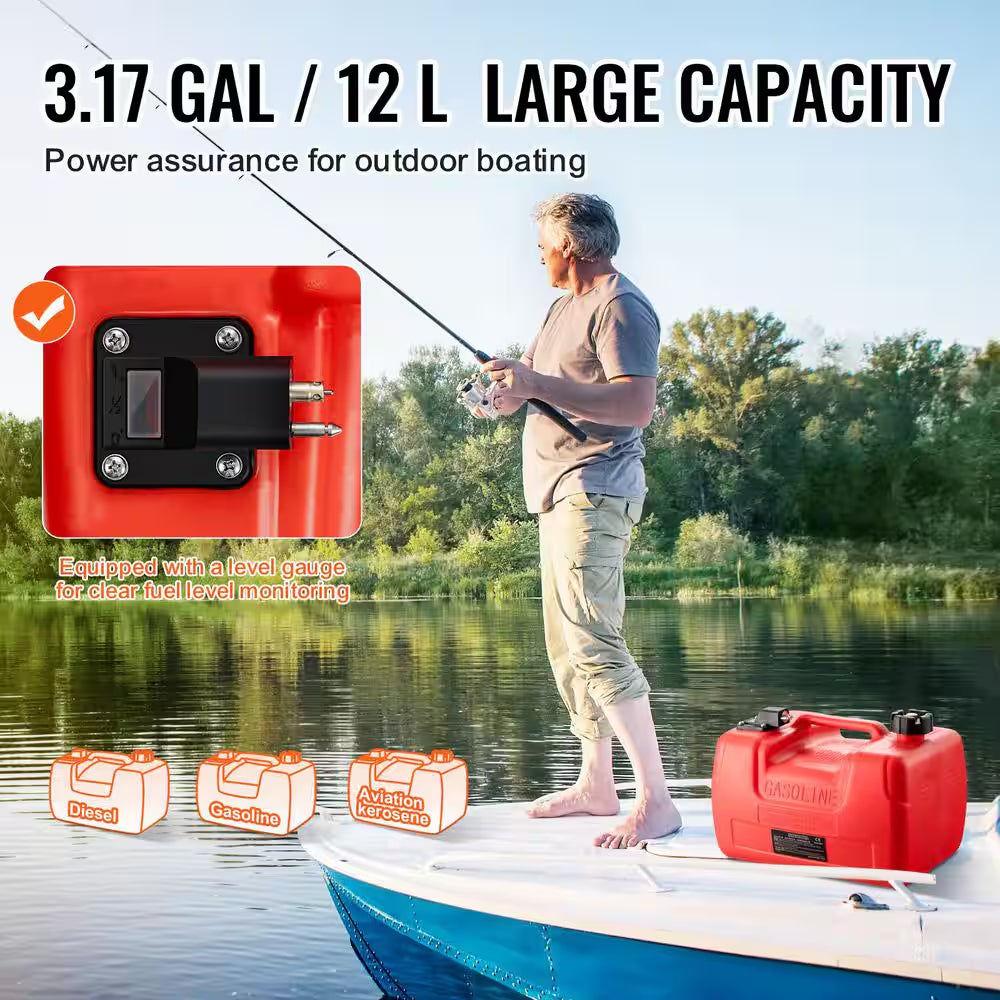 Marine Fuel Tank, 3.17 Gal., Portable Boat Fuel Gas Tank for Outboard Engine Boats, Outboard Marine Boat Fuel Tank