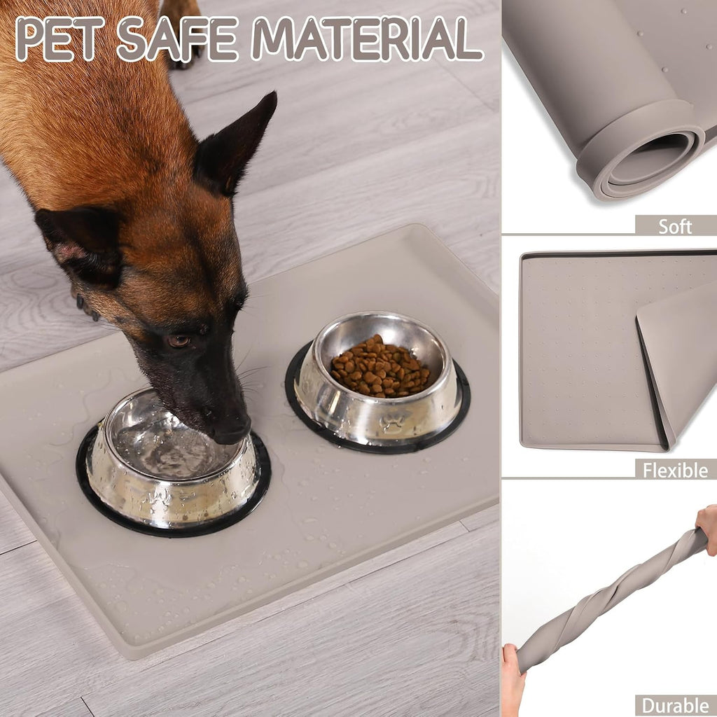 Silicone Cat & Dog Food Mat for Floors Waterproof, Anti-Slip Dog Bowl Mats for Food and Water, Pet Feeding Mats with Lip to Prevent Spills, Pet Placemat for Messy Drinkers to Protect Floors