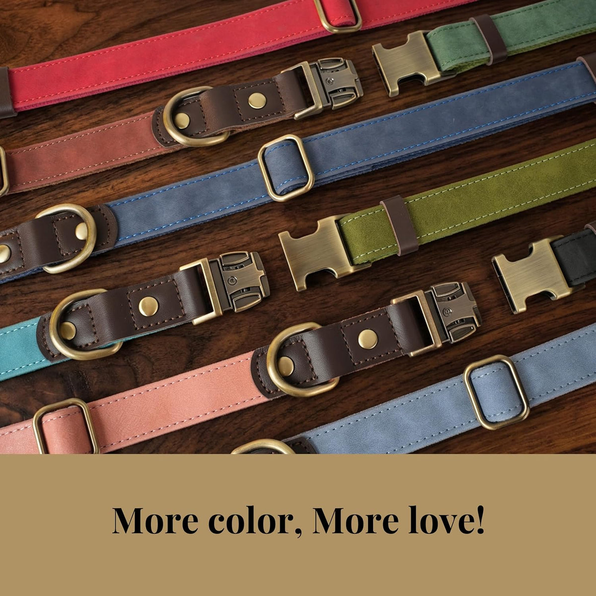 PU Leather Dog Collar for Large Dogs, Soft Nylon Lining, Green L
