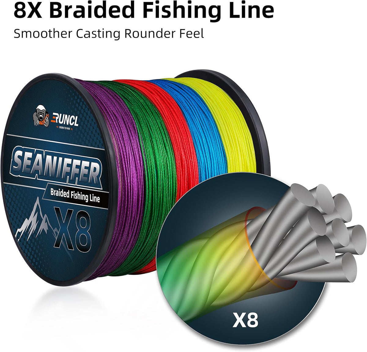 Braided Fishing Line X8, Pro Grade Tournament PE Line for Fresh/Saltwater, Abrasion Resistant, No Stretch, Hi Vis Multi-Color Measure Line, 328/546/1093 Yards, 8-200 Lb, Christmas Fishing Gifts