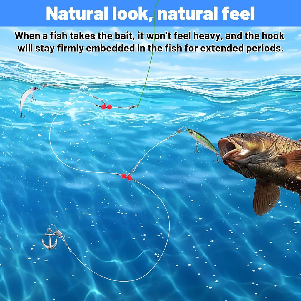 12 Pcs Double Drop Saltwater Fishing Rig - Pre-Tied 2 Hook Bottom Fishing Rigs with Swivels and Snaps - 90Lb Mono Leader Line for Snapper, Bass, Mackerel, Catfish, Surf Pier Boat