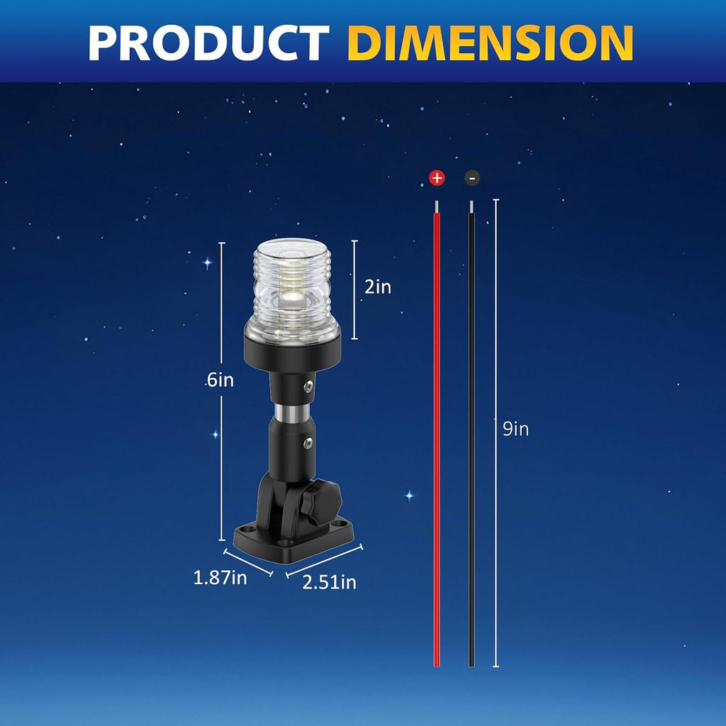 6 Inches Anchor Light Stern Light for Boats, White Boat Navigation Lights LED Waterproof IP67, Rear LED Marine Running Lights for Pontoon, Jon Boat, Fishing Boats