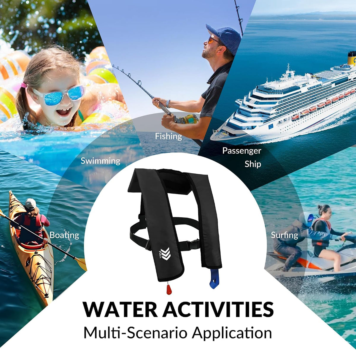Automatic Life Jackets for Adults Manual Life Vests PFD Low Profile Load Capacity up to 330Lbs 725M