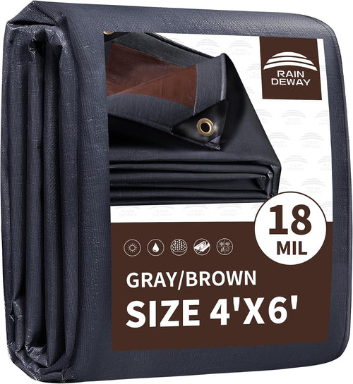 Small Tarps 4X6 Feet Super Heavy Duty Tarp Waterproof Gray/Brown