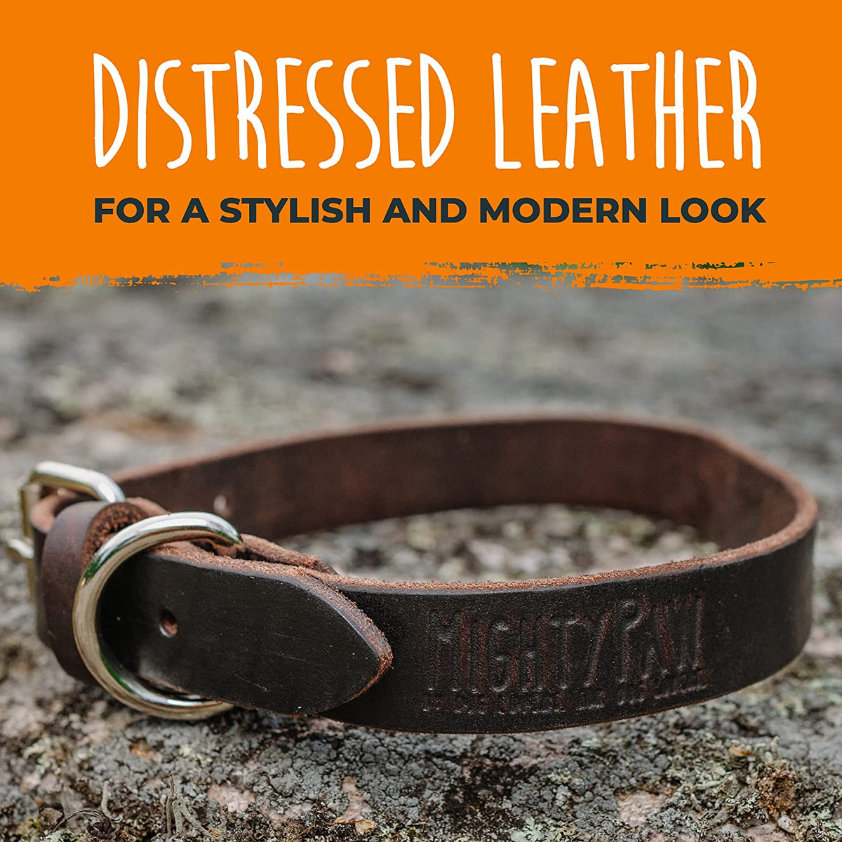 Leather Dog Collar - Genuine Distressed Leather - Strong Metal Buckle - Ultimate Comfort - Modern Style for All Dogs Breeds - Comfort Puppy Collar - (Large - Brown)