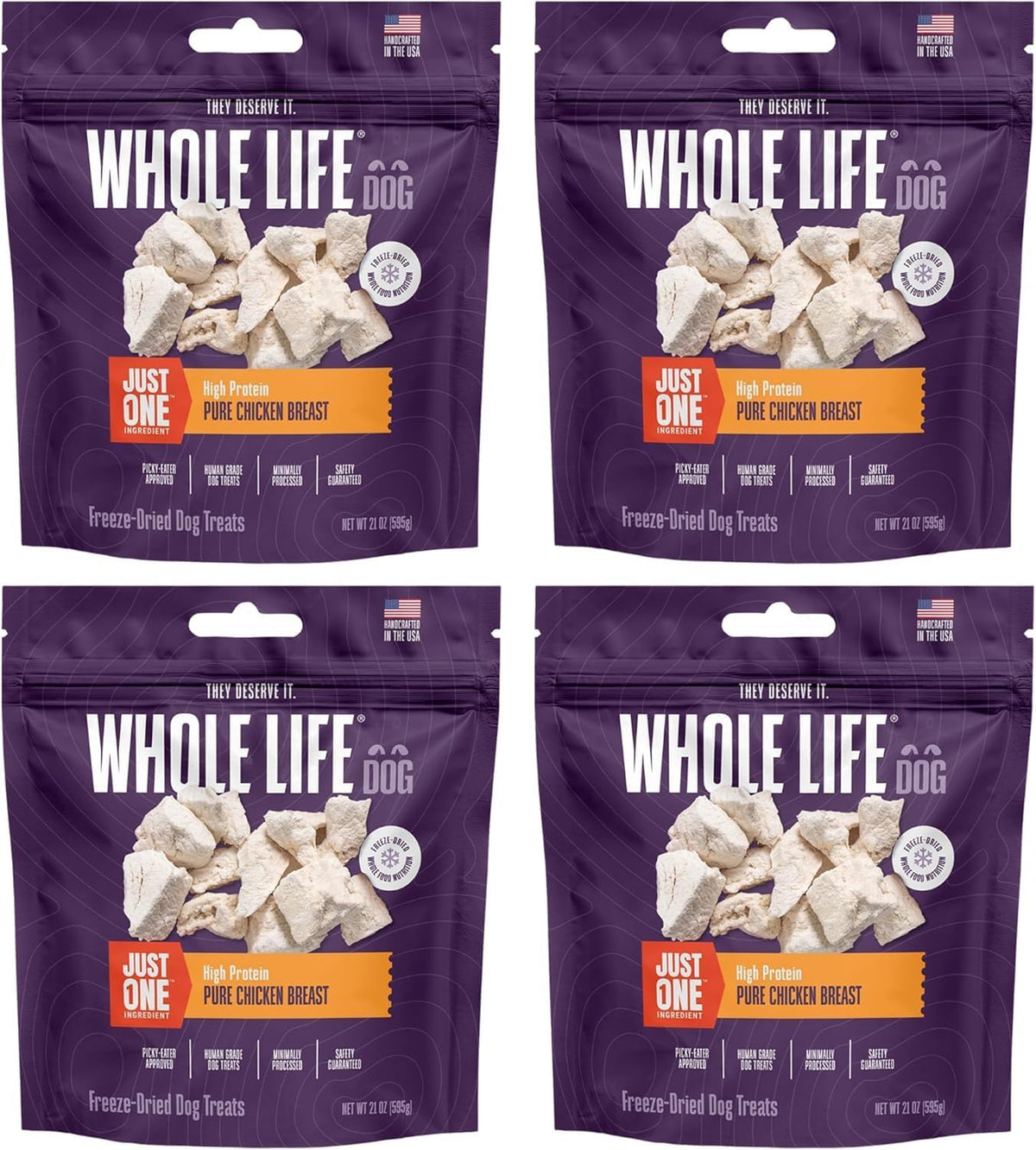 Whole Life Dog Just One Chicken Freeze Dried Dog Treats - Human Grade High Protein Food, Healthy Training Snacks, Freeze Dried Food Toppers, USA Made Natural Treats - 21 Oz (Pack of 4)