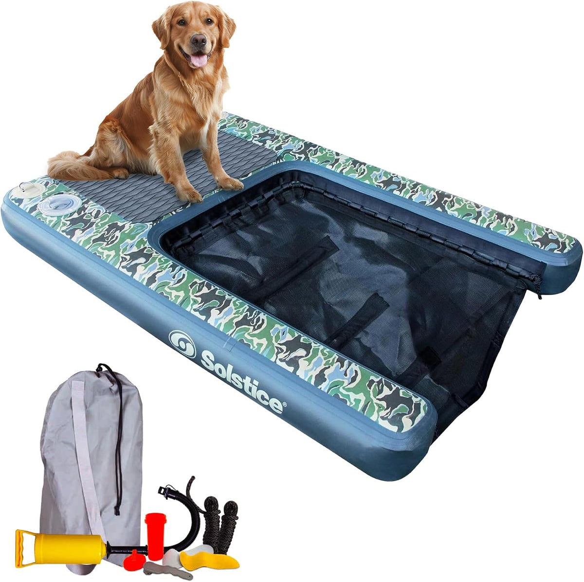 Inflatable Pup Plank, Dog Water Ramp for Boats & Docks - Floating Platform for Pets for Lake, River, Beach & Swimming Pool, Includes Pump, Patent-Protected Design