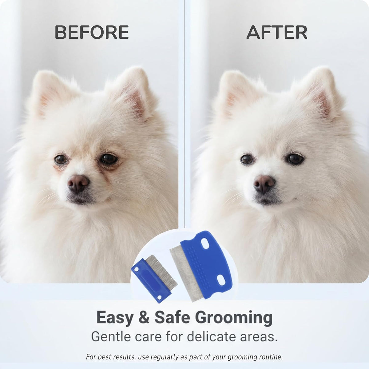 Tear Stain & Flea Remover Comb Set for Dogs & Cats – Stainless Steel Eye Grooming Tool for Stains, Crust & Mucus – Gentle, Safe, Reusable – Pack of 2