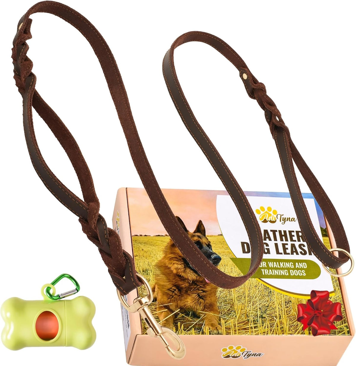 Leather Dog Leash with Traffic Handle, 6Ft, Medium & Large Dogs