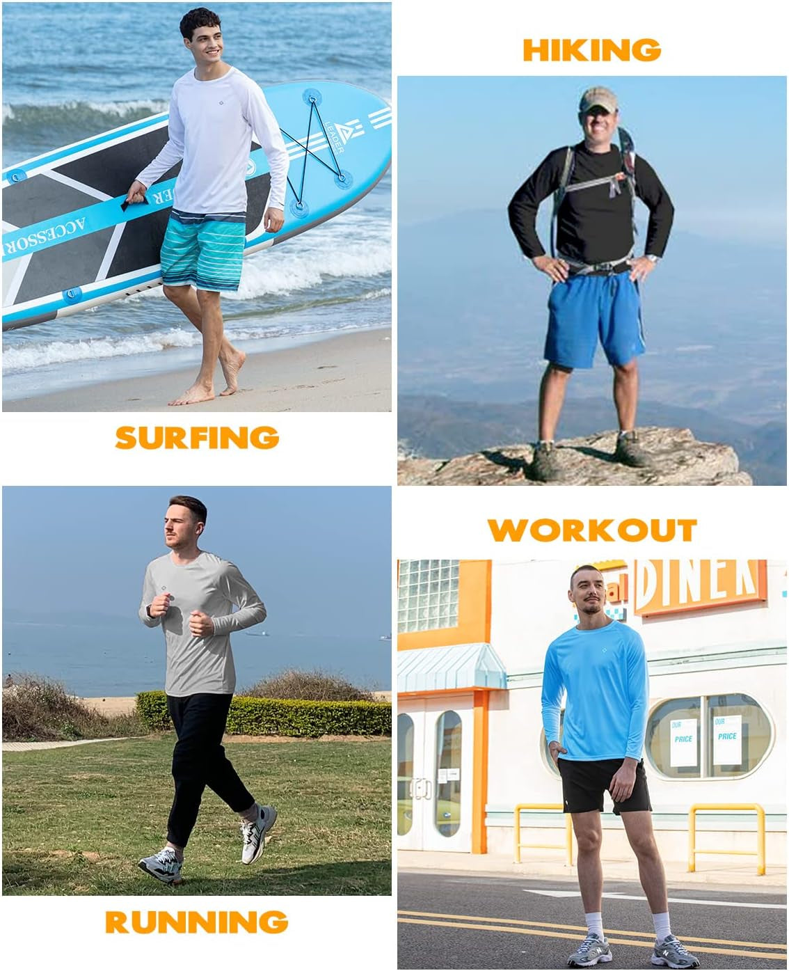 Men'S UPF 50+ Sun Protection Shirts Long Sleeve Swim Rash Guard