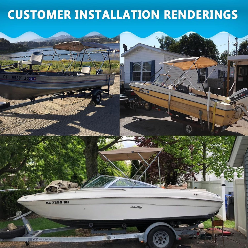 3 Bow & 4 Bow Bimini Top for Boats, 10 Colors, 13 Sizes