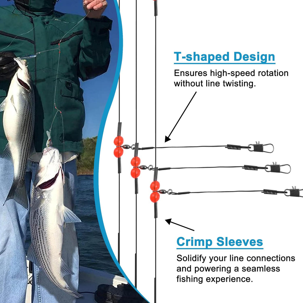 Fishing Leaders Saltwater Tackle Surf Fishing Rigs High Strength Steel Fishing Wire Leaders with Swivel Snaps Beads Gear Equipment for Lures Bait Hooks, 1Arm 2Arms & 3Arms