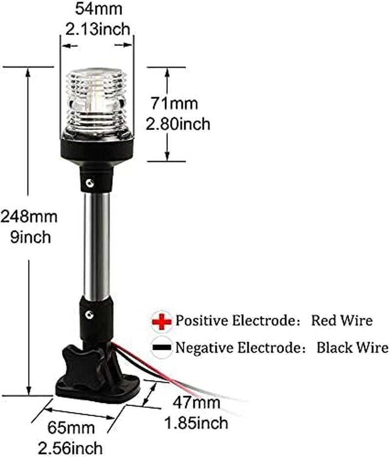 Boat Anchor Light 3-Nautical Mile White LED Fold down Stern Light for Pontoon and Fishing Boat All round 360° White LED 12-24V (9" Foldable)