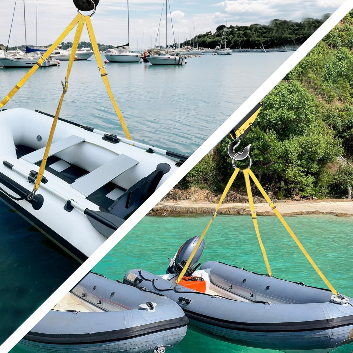3 Leg Universal Dinghy-Lift Slings for Inflatable Boats, Adjustable ‌Straps