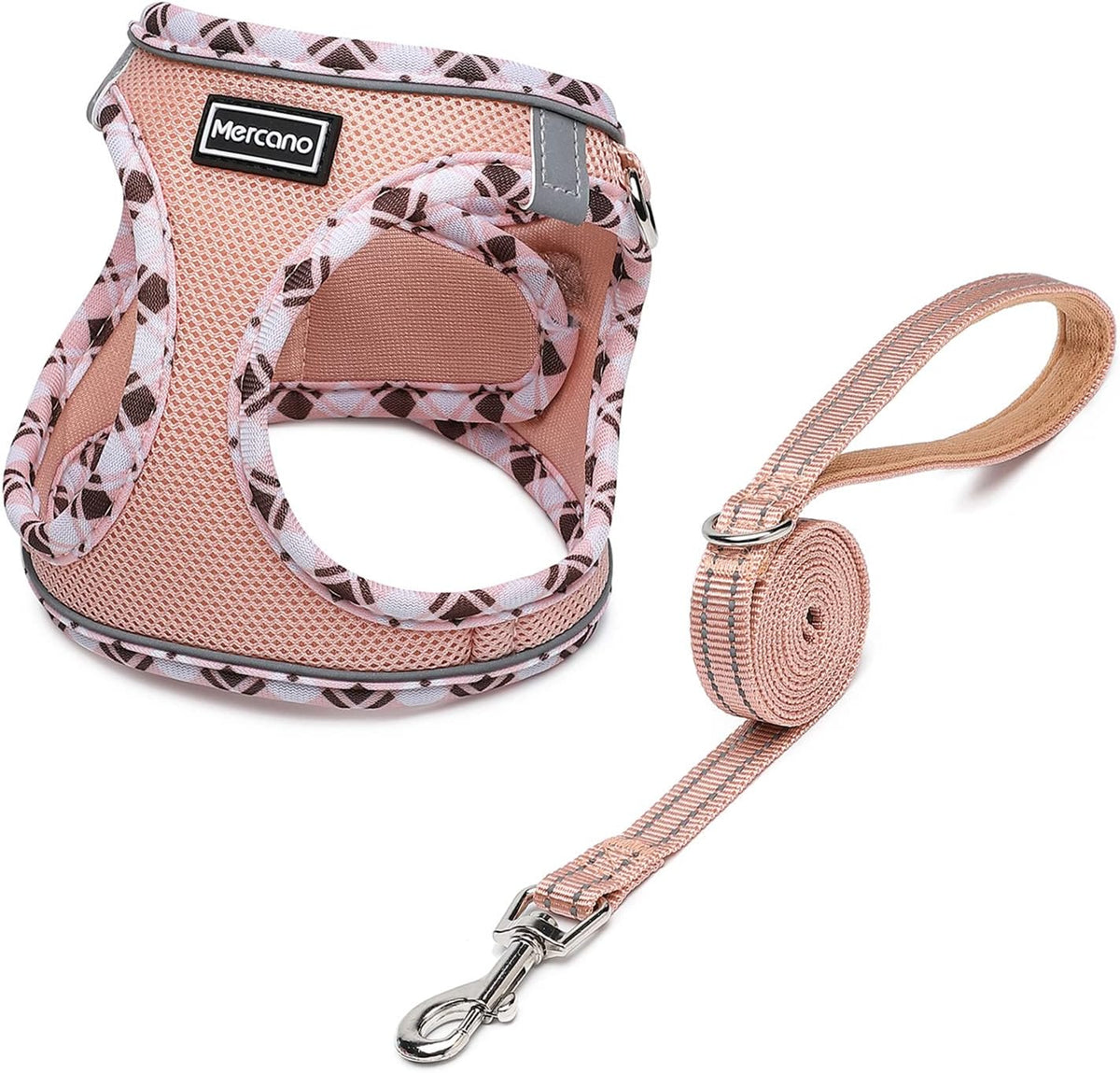 Soft Mesh Dog Harness and Leash Set, Step-In Reflective Breathable Lightweight Vest Harnesses with Safety Buckle for Small Dogs, Cats (Champagne, S)