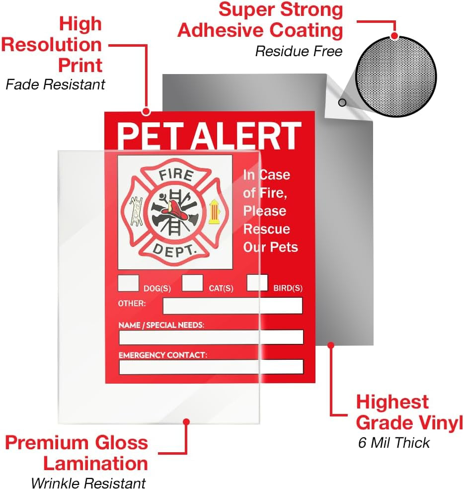 Pet Alert Safety Fire Rescue Sticker - save Dogs inside Emergency Home Sign