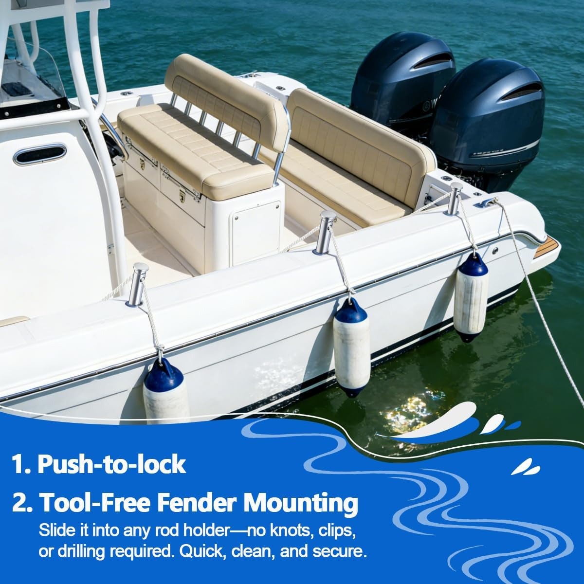 304 Stainless Steel Boat Fender Holder, Adjustable Flush Mount Rod Holder Insert for Fender Lines, 15° Marine Fender Cleat for Pontoon, Yacht, Docking
