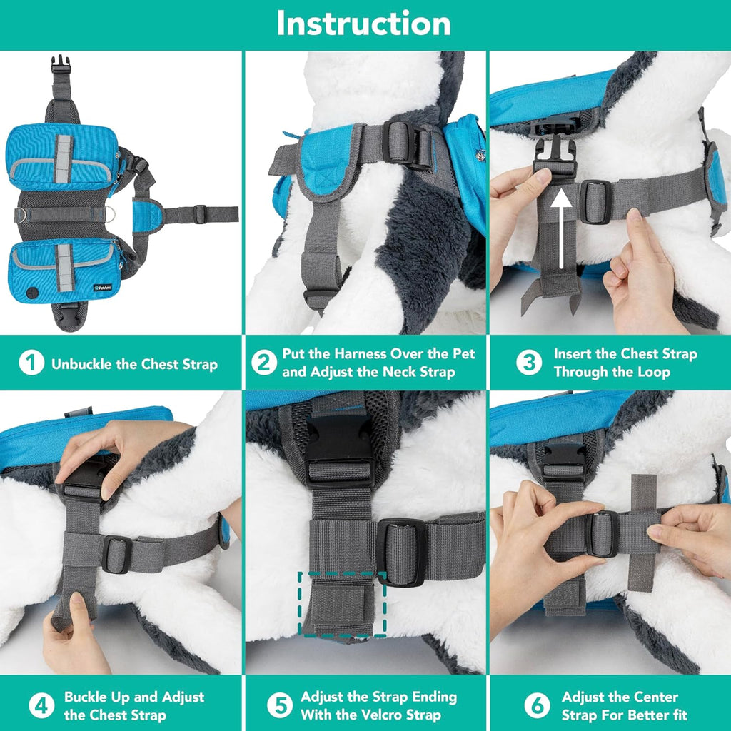Dog Backpack for Medium Large Dogs, Hiking Saddle Bag, Blue
