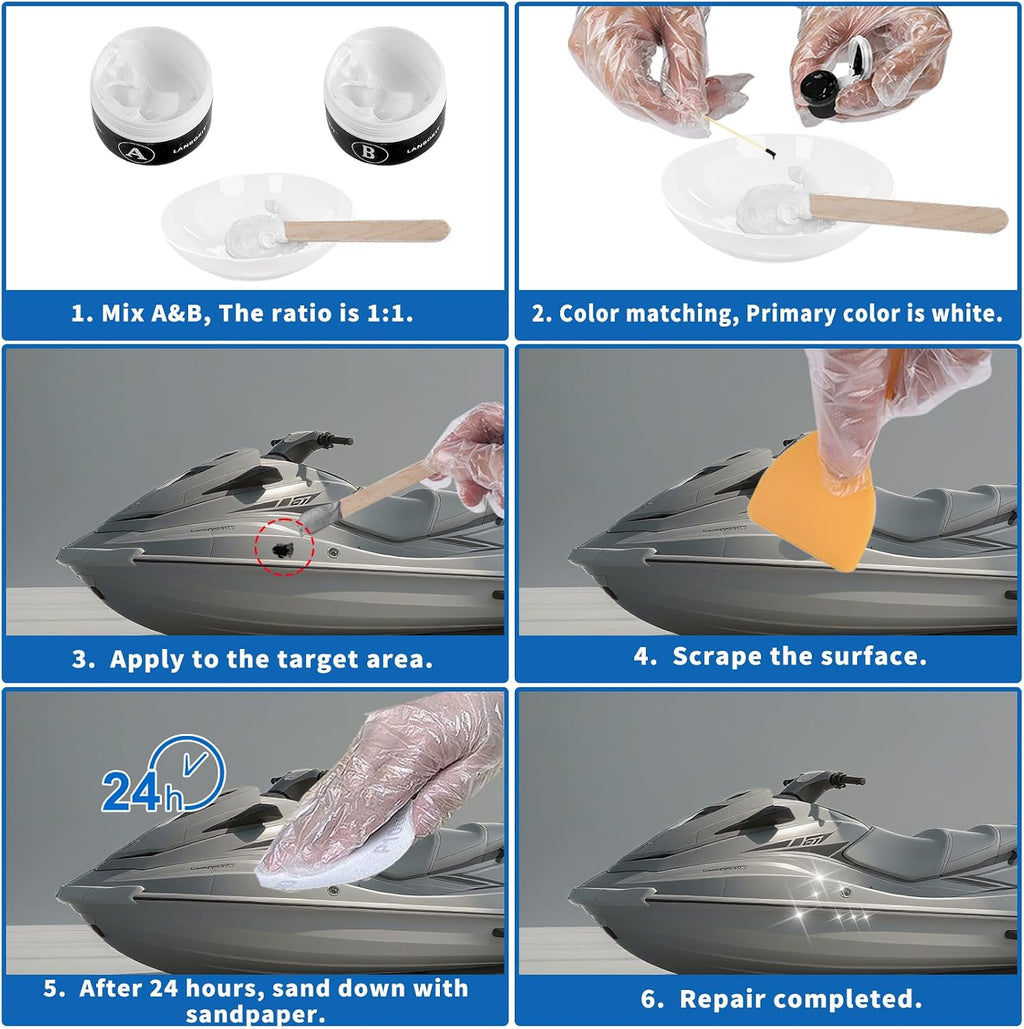 Marine Fiberglass Repair Kit for Boats, Gel Coat Repair Kit for Boats, Epoxy Filler for Boats, Gelcoat Repair Kit, Fiberglass Boat Repair Kit Fix Holes, Chips & Deep Cracks, Boat Accessories