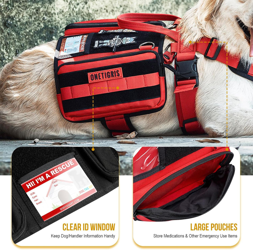 Service Dog Vest Harness, Service Dog Cape Guardian Dog Backpack Harness with Pouches Dog Saddle Bag for Small Medium and Large Dogs (Red, M)