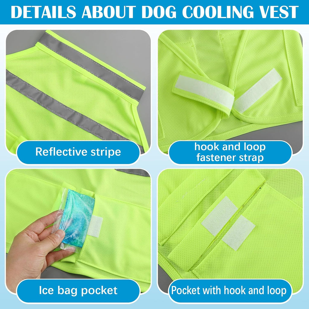 2 Pcs Dog Cooling Vest, Ice Pack, Fluorescent Green, Medium