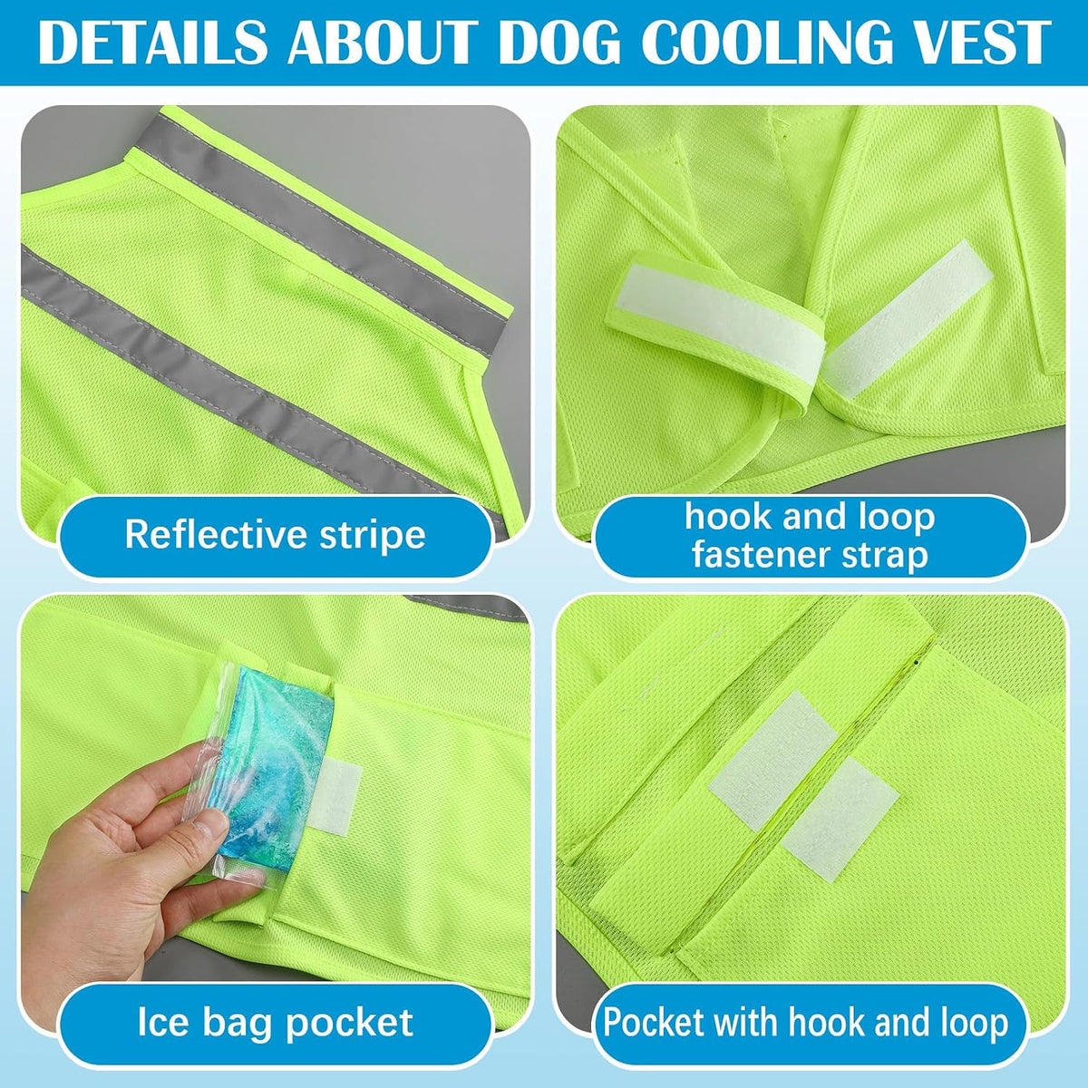 2 Pcs Dog Cooling Vest, Ice Pack, Fluorescent Green, Medium