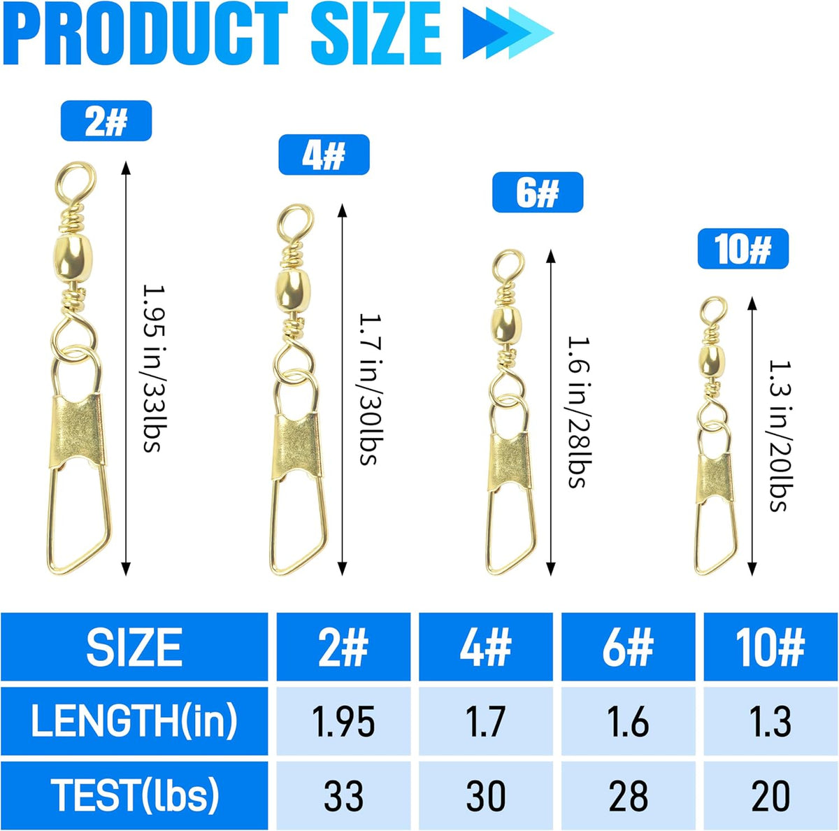 Fishing Swivels Snaps, 60/120Pcs Barrel Swivels with Nice Snaps Gold High Strength Solid Rings Line Lures Connector Fishing Tackle Accessories