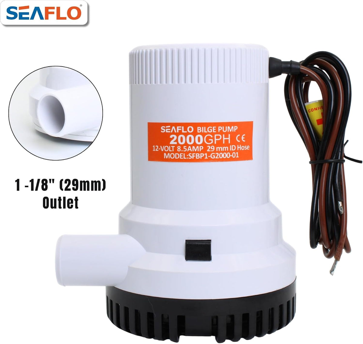 01 Series 2000 GPH Bilge Pump – 12V, 1-1/8" Outlet, Marine Submersible Pump with Anti-Airlock Protection, CE & Rohs Certified, 4-Year Warranty | Reliable for Boats and Marine Applications