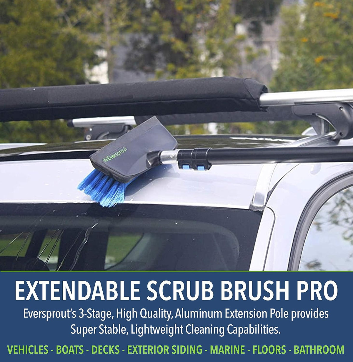 Scrub Brush, 1.5 to 3Ft Pole, Rubber Bumper, No-Scratch
