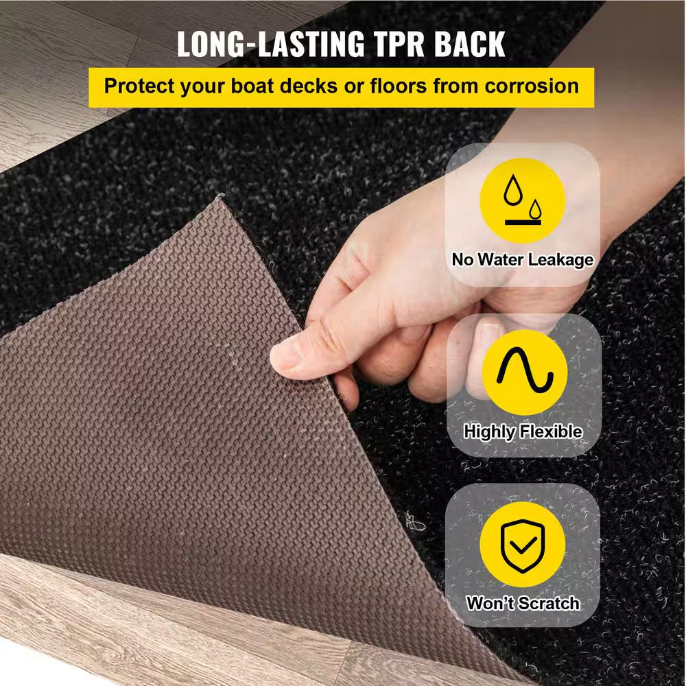 Black 6 Ft. X 23 Ft. Boat Carpet Waterproof Indoor Outdoor Carpet Cuttable Easy to Clean Indoor/Outdoor Area Rug