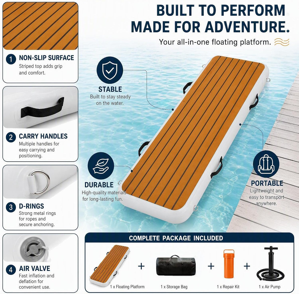 6.6Ft Inflatable Gangway for Boats and Yachts, Inflatable PVC Boat Floating Dock, Easy Setup for Marine Use