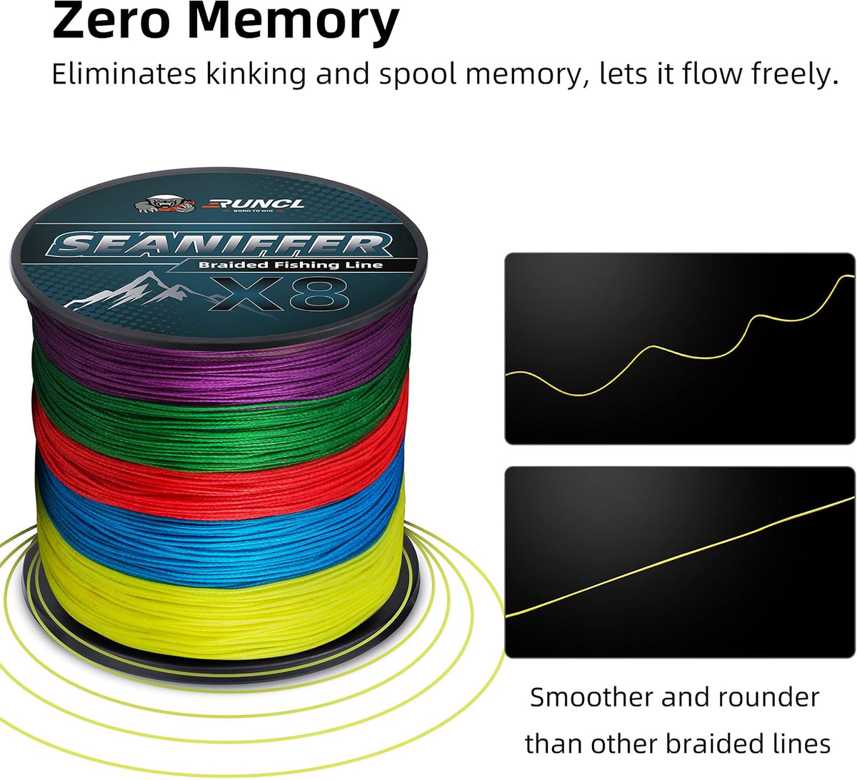 Braided Fishing Line X8, Pro Grade Tournament PE Line for Fresh/Saltwater, Abrasion Resistant, No Stretch, Hi Vis Multi-Color Measure Line, 328/546/1093 Yards, 8-200 Lb, Christmas Fishing Gifts