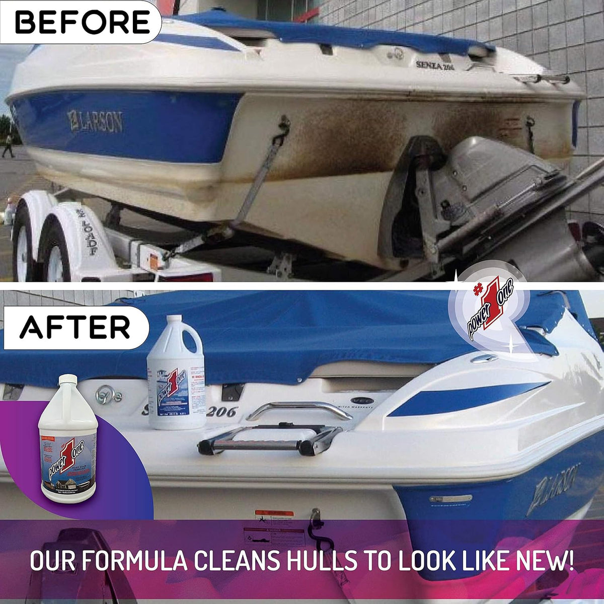 Boat Hull Cleaner for Fiberglass Boats 1 Gallon - Hard Water Stain Remover, Rust Removal Liquid, Calcium Remover, Gel Coat Cleaner, Marine Hull Cleaning Solution for Fiberglass and Waterline Stains